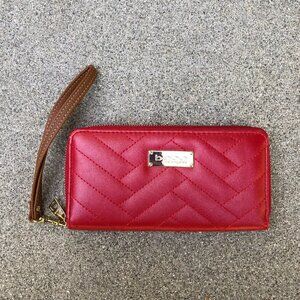 BEBE Los Angeles Quilted Zip Around Wallet Red Faux Vegan Leather 8" x 4"​​